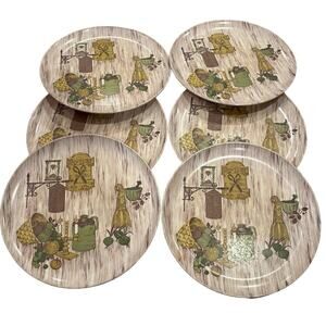Vintage 6 Allied Chemical Melamine Melmac Dinner Plates Rare Kitchen Design 70s
